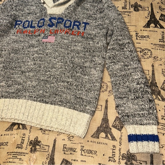 Polo Ralph Lauren NWT! Sport Usa Flag Wool Embroidered Grey Shawl Collar Sweater - Picture 7 of 14